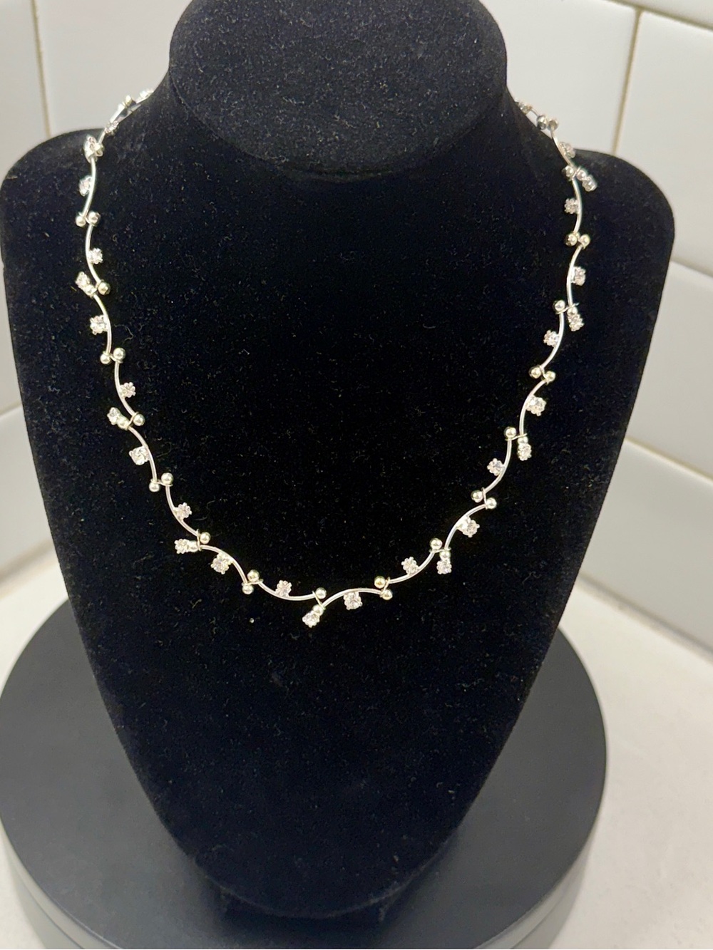 Monet Silver Tone Crystal Floral Vine Choker Necklace 15" NWT